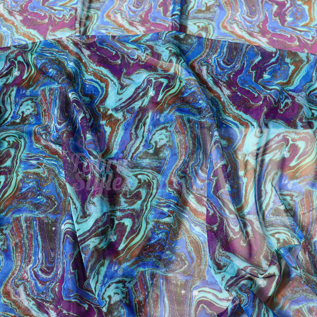 Blue Swirl Power Mesh Fabric
