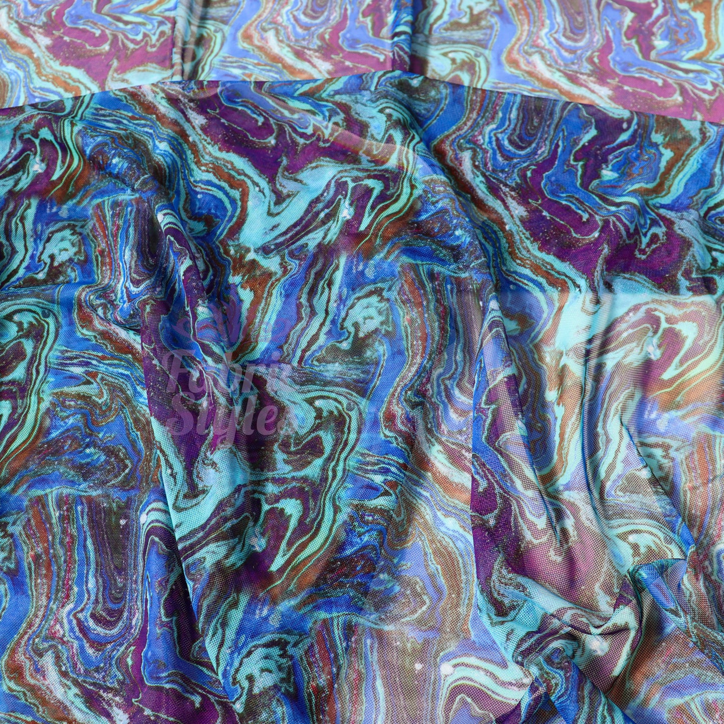 Blue Swirl Power Mesh Fabric
