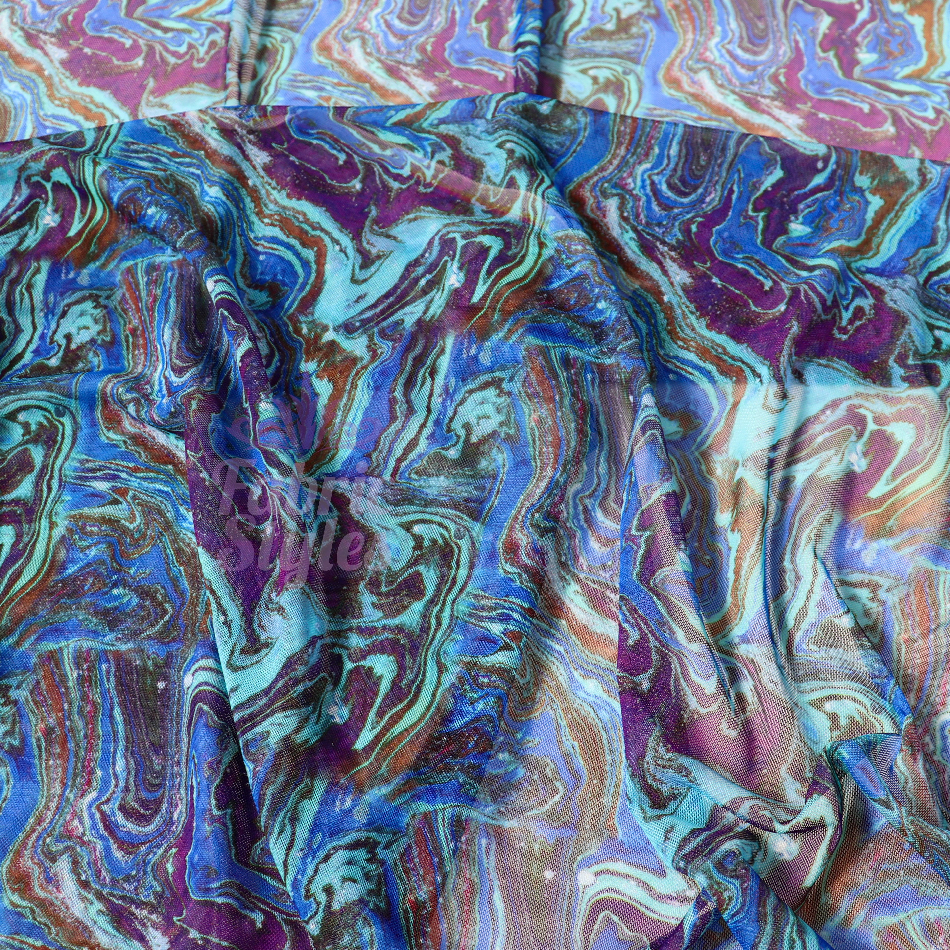 Blue Swirl Power Mesh Fabric