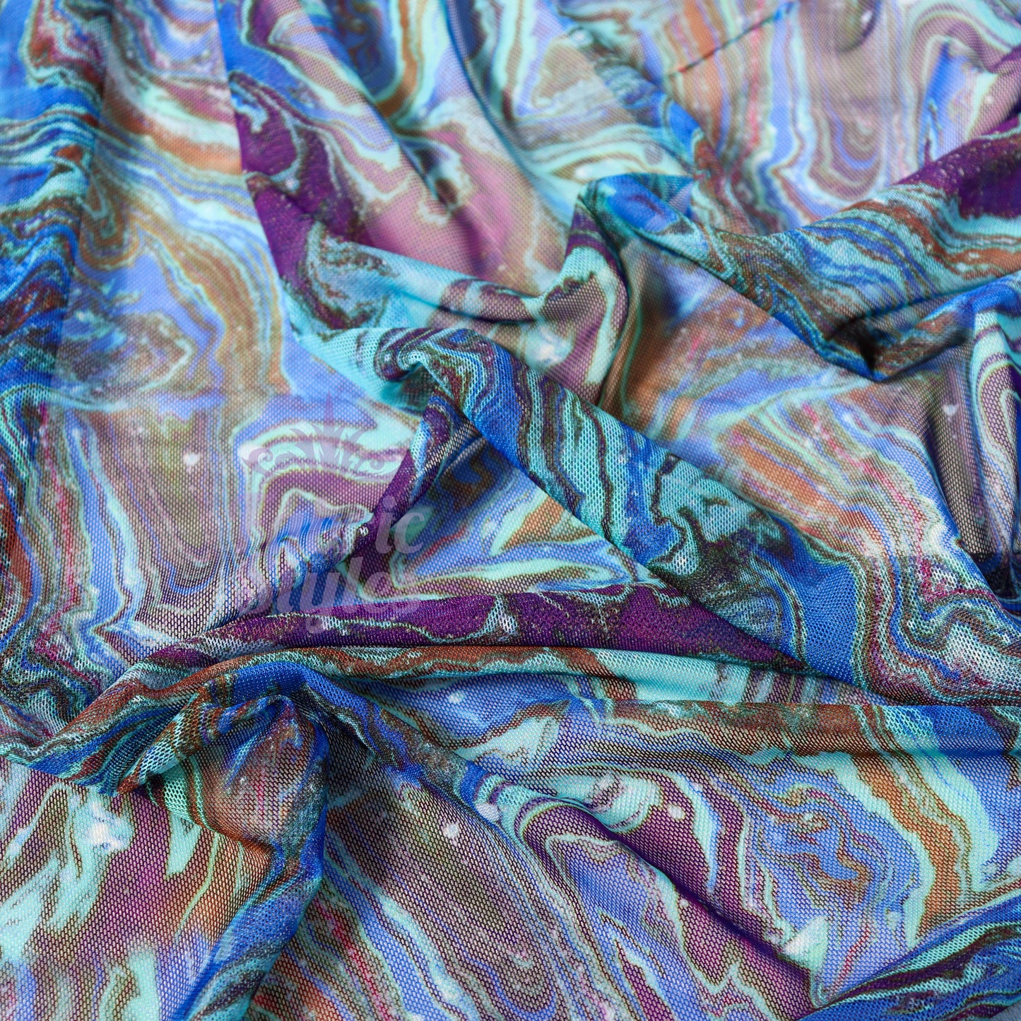 Blue Swirl Power Mesh Fabric