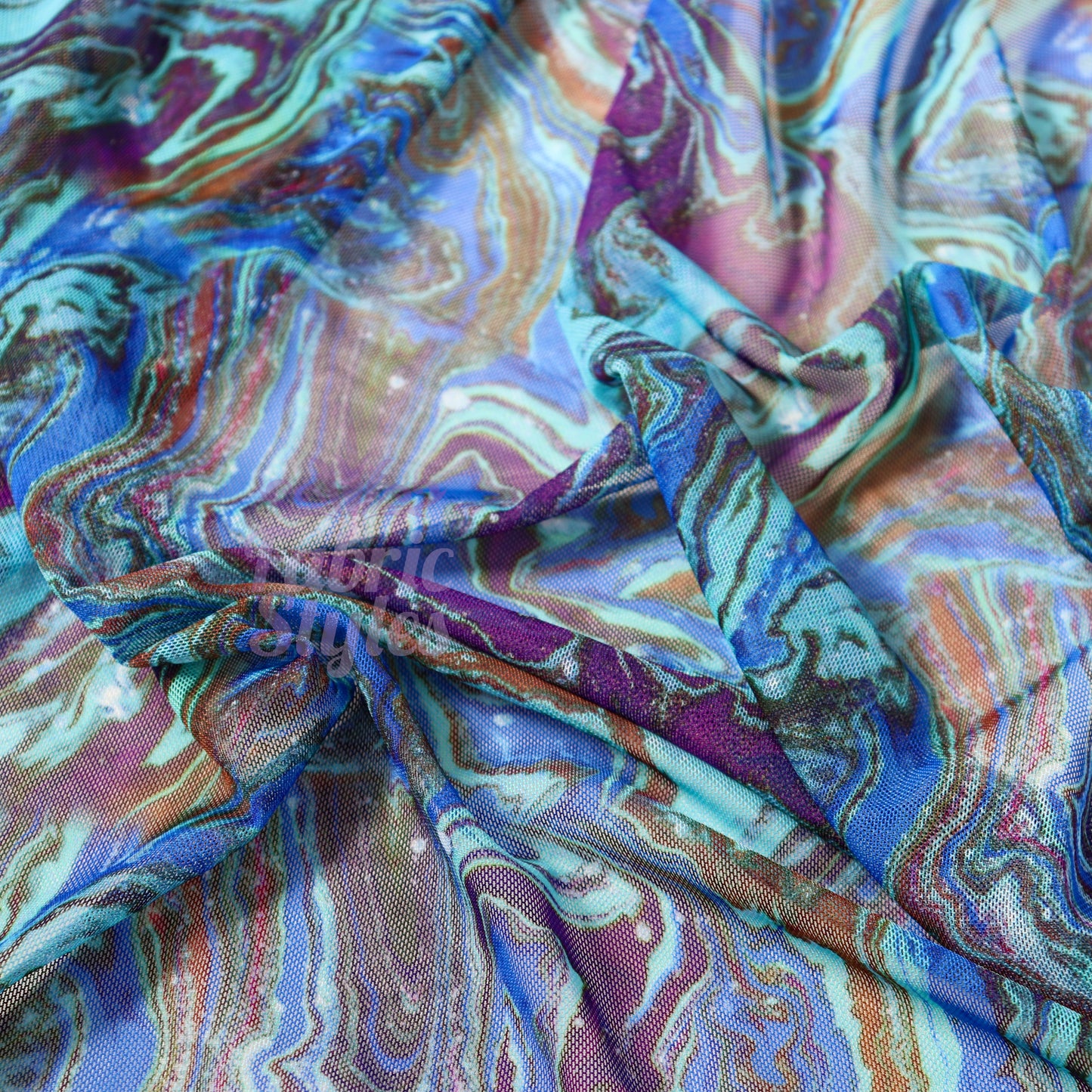 Blue Swirl Power Mesh Fabric