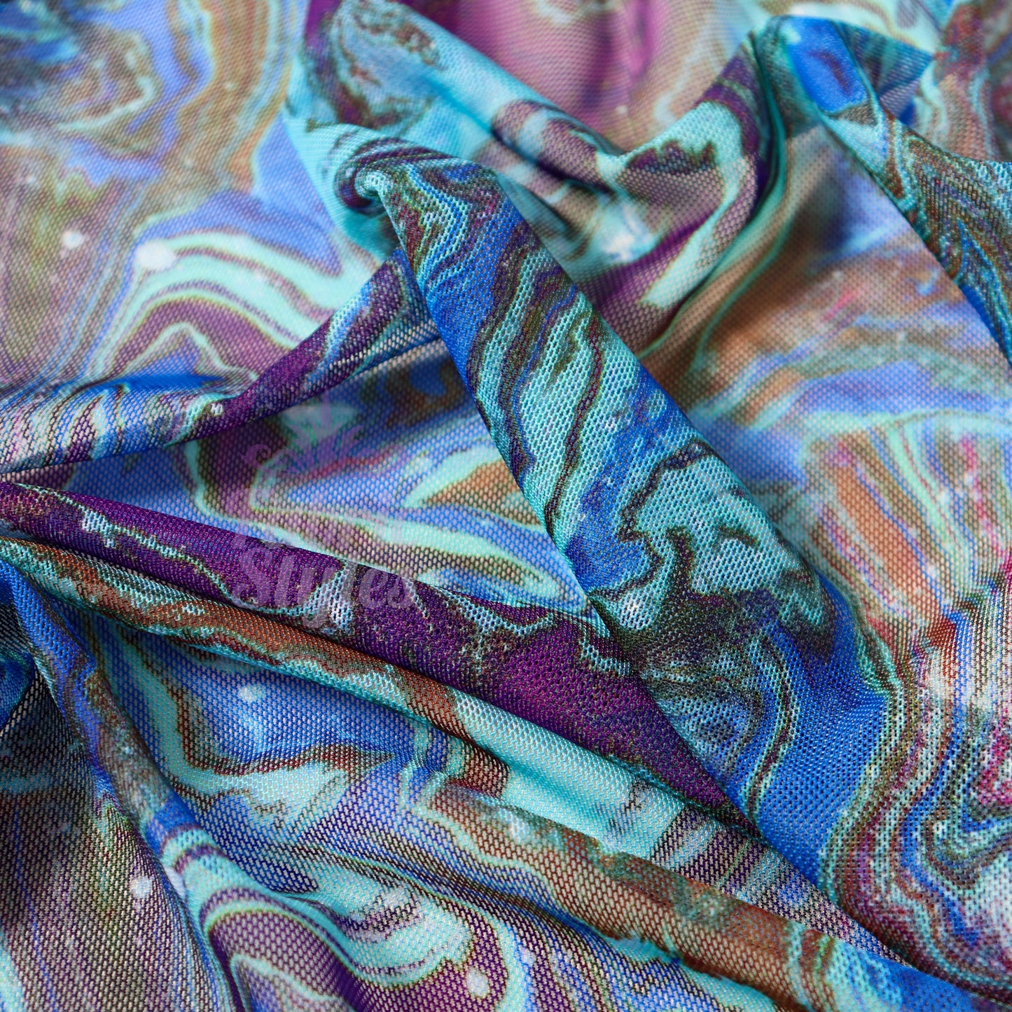 Blue Swirl Power Mesh Fabric