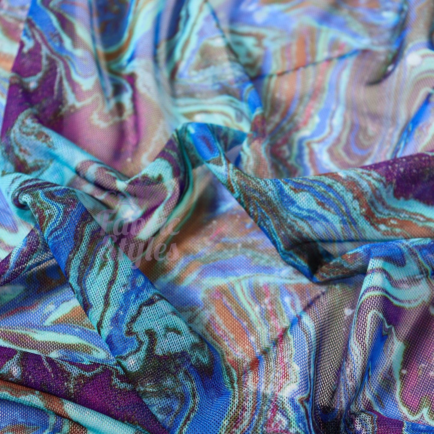 Blue Swirl Power Mesh Fabric