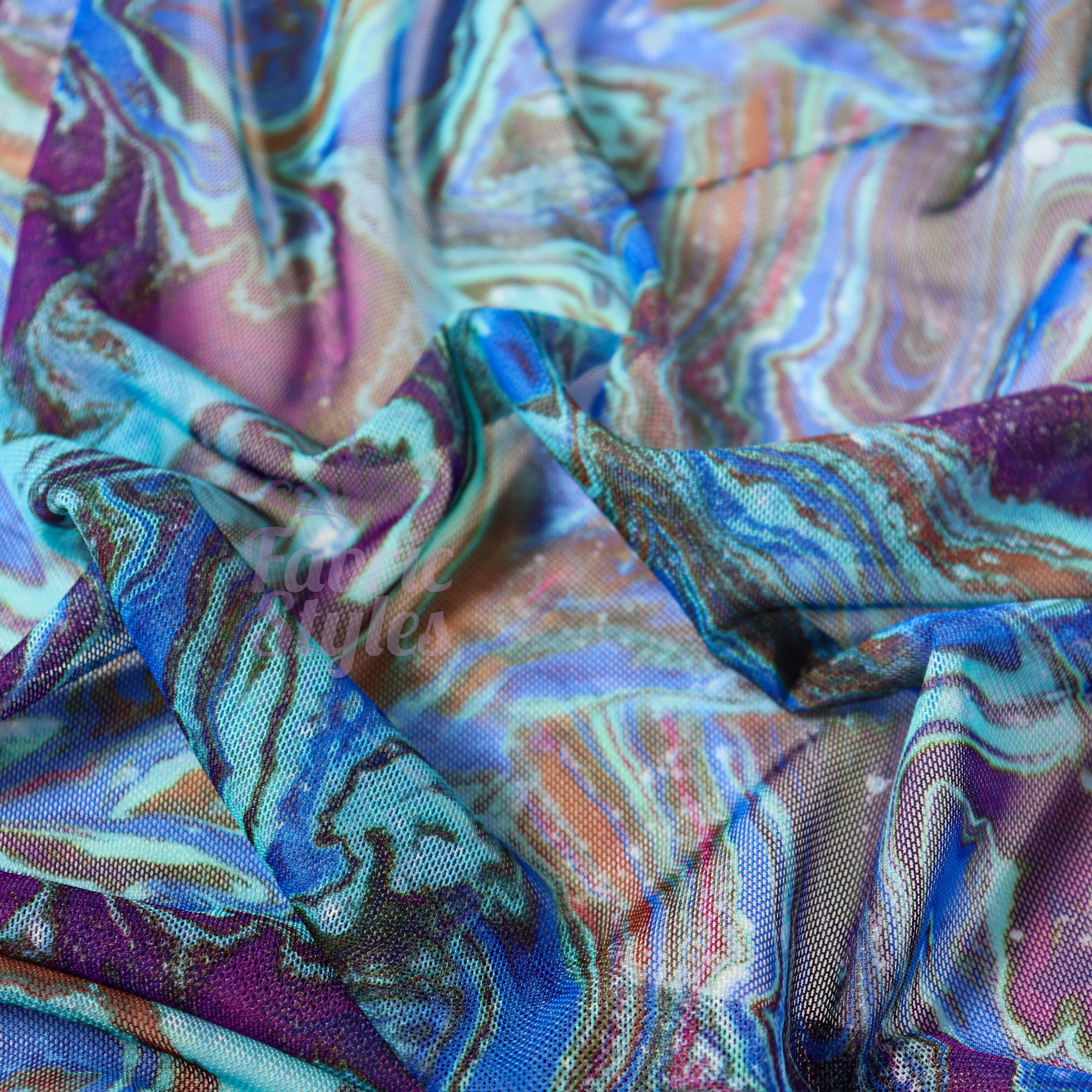 Blue Swirl Power Mesh Fabric