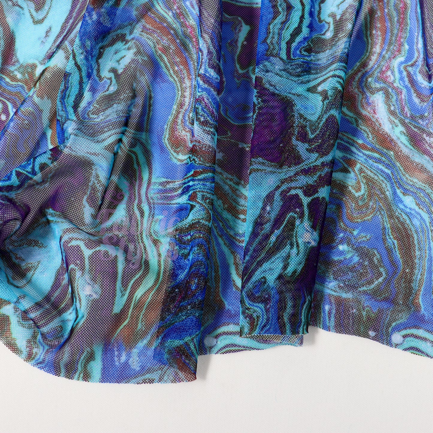 Blue Swirl Power Mesh Fabric