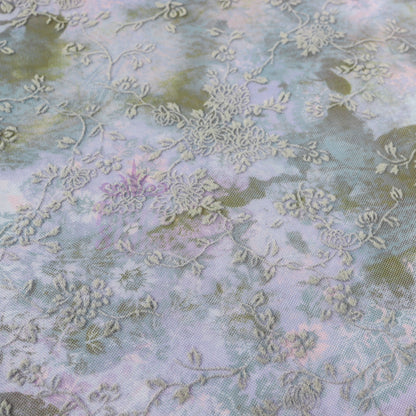 Blue Floral Power Mesh Fabric