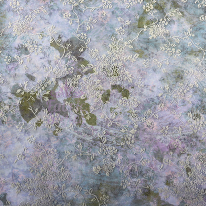 Blue Floral Power Mesh Fabric
