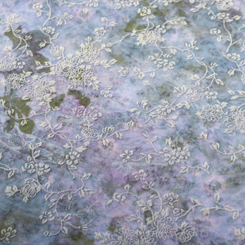 Blue Floral Power Mesh Fabric