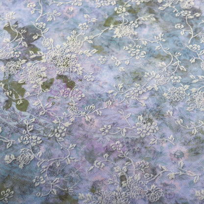 Blue Floral Power Mesh Fabric