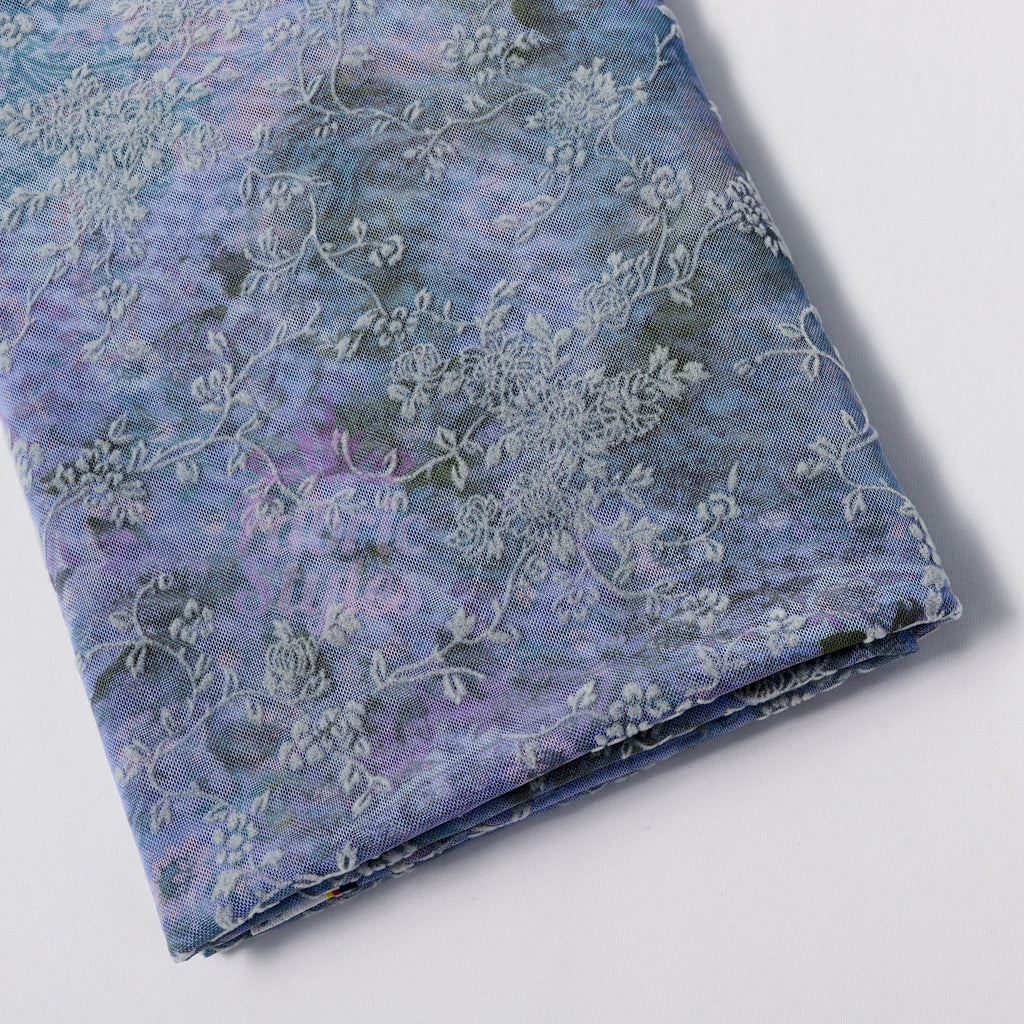 Blue Floral Power Mesh Fabric
