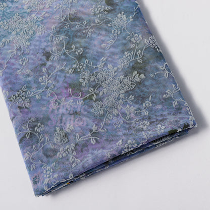 Blue Floral Power Mesh Fabric