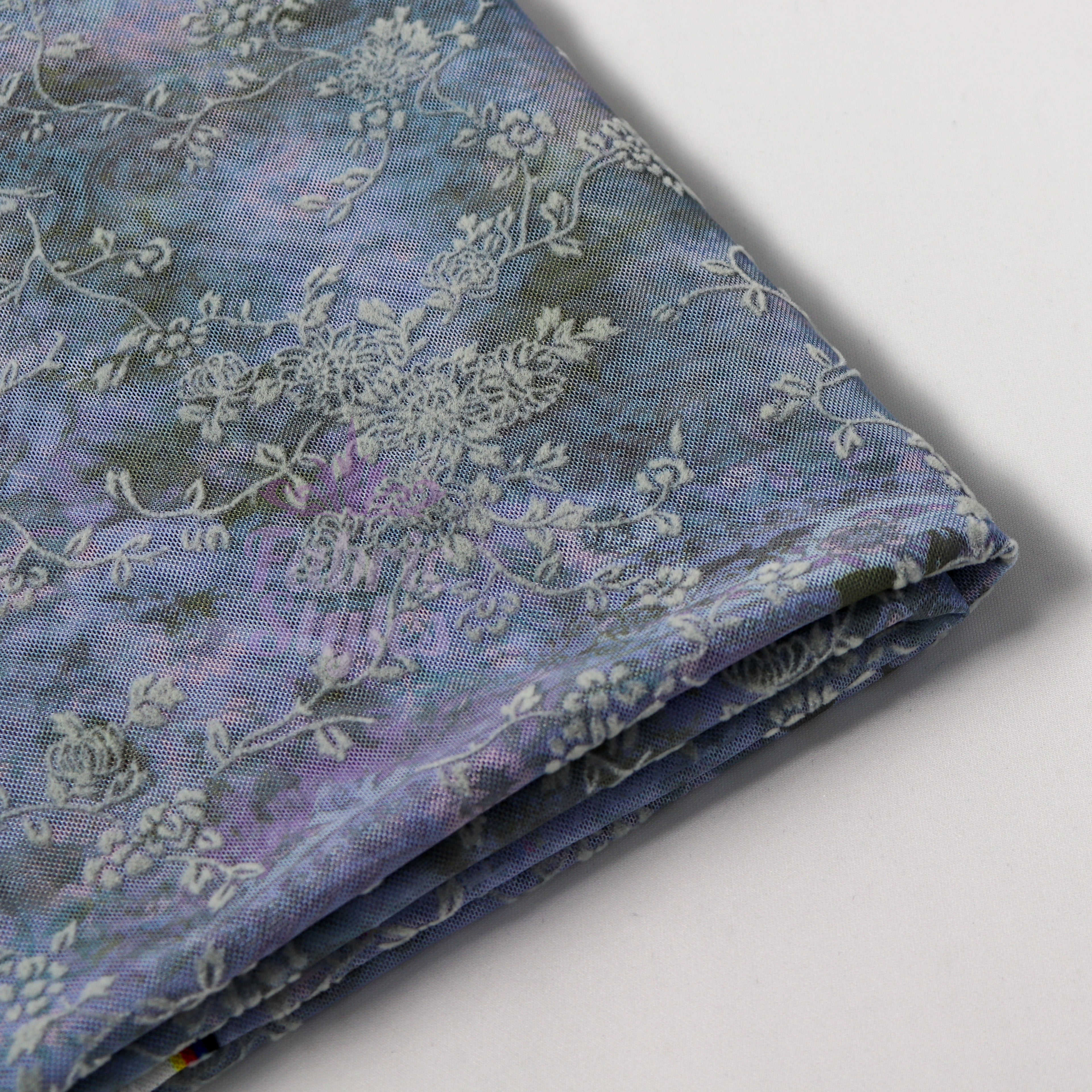 Blue Floral Power Mesh Fabric