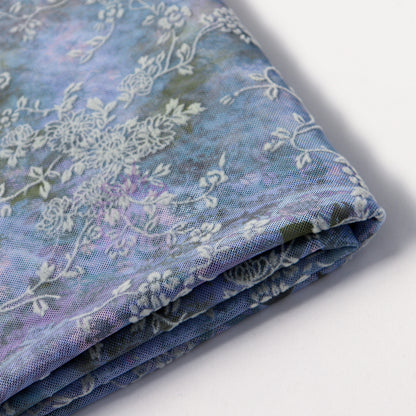 Blue Floral Power Mesh Fabric