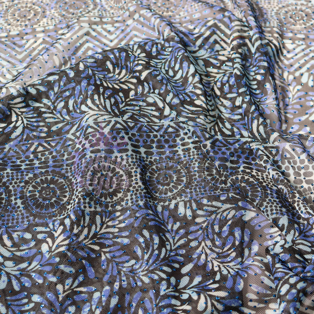 Blue Aztec Power Mesh Fabric