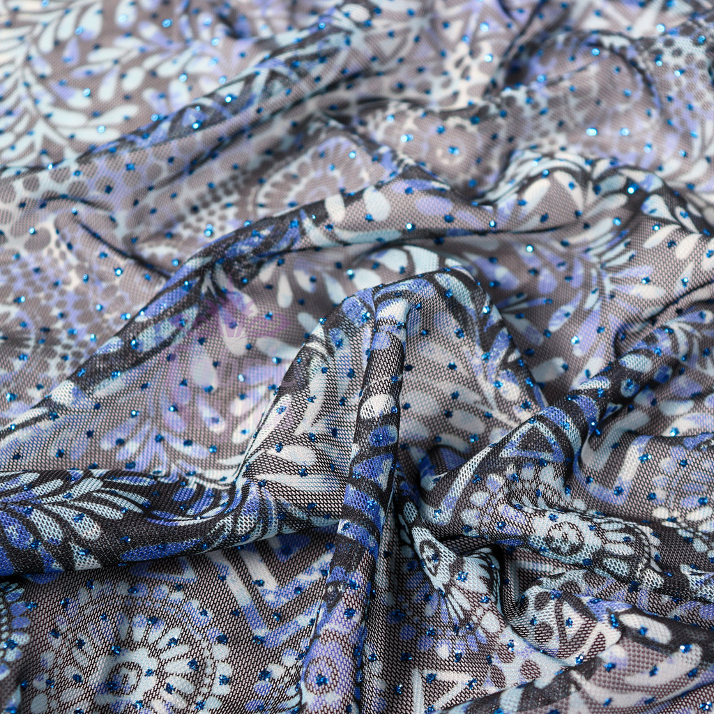 Blue Aztec Power Mesh Fabric