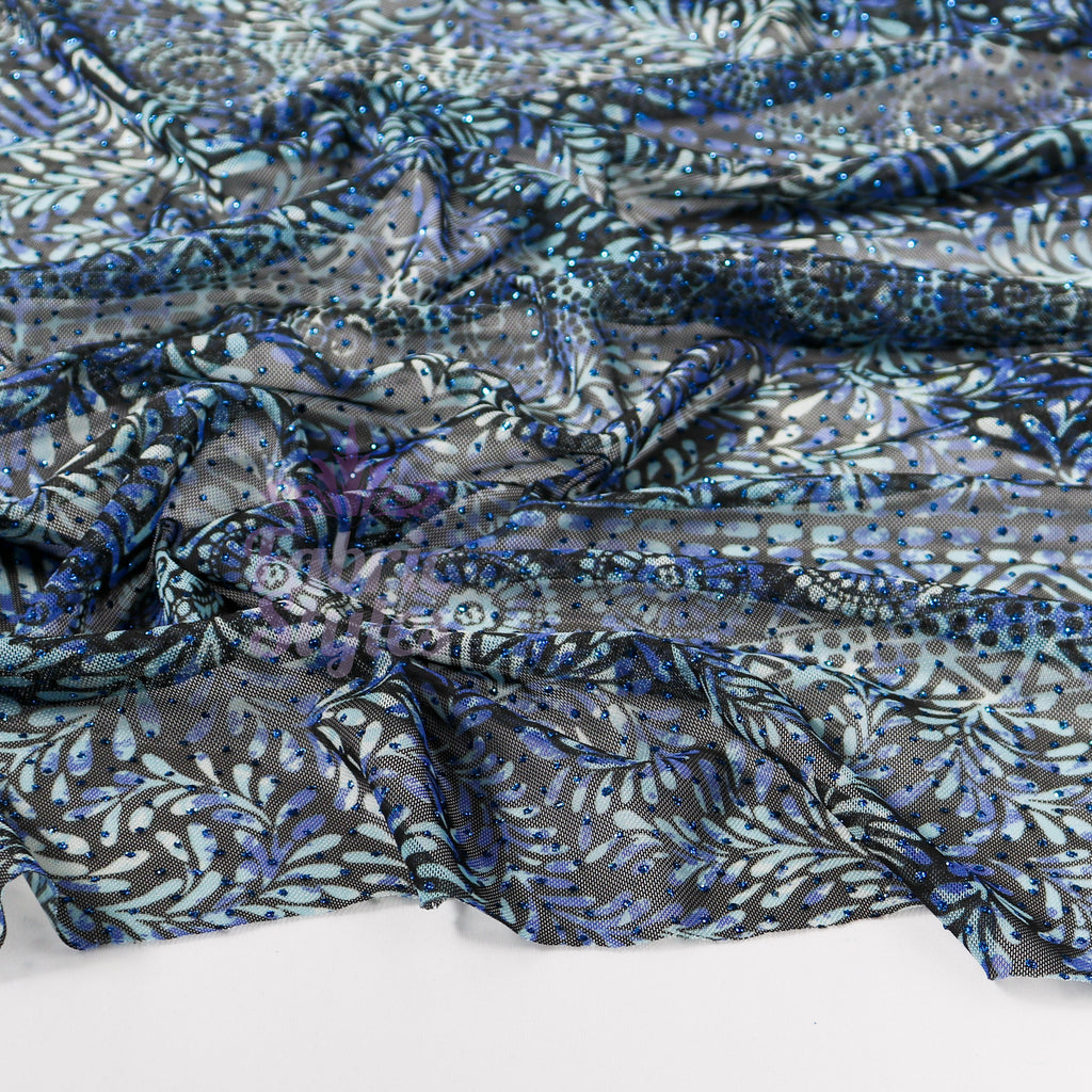 Blue Aztec Power Mesh Fabric