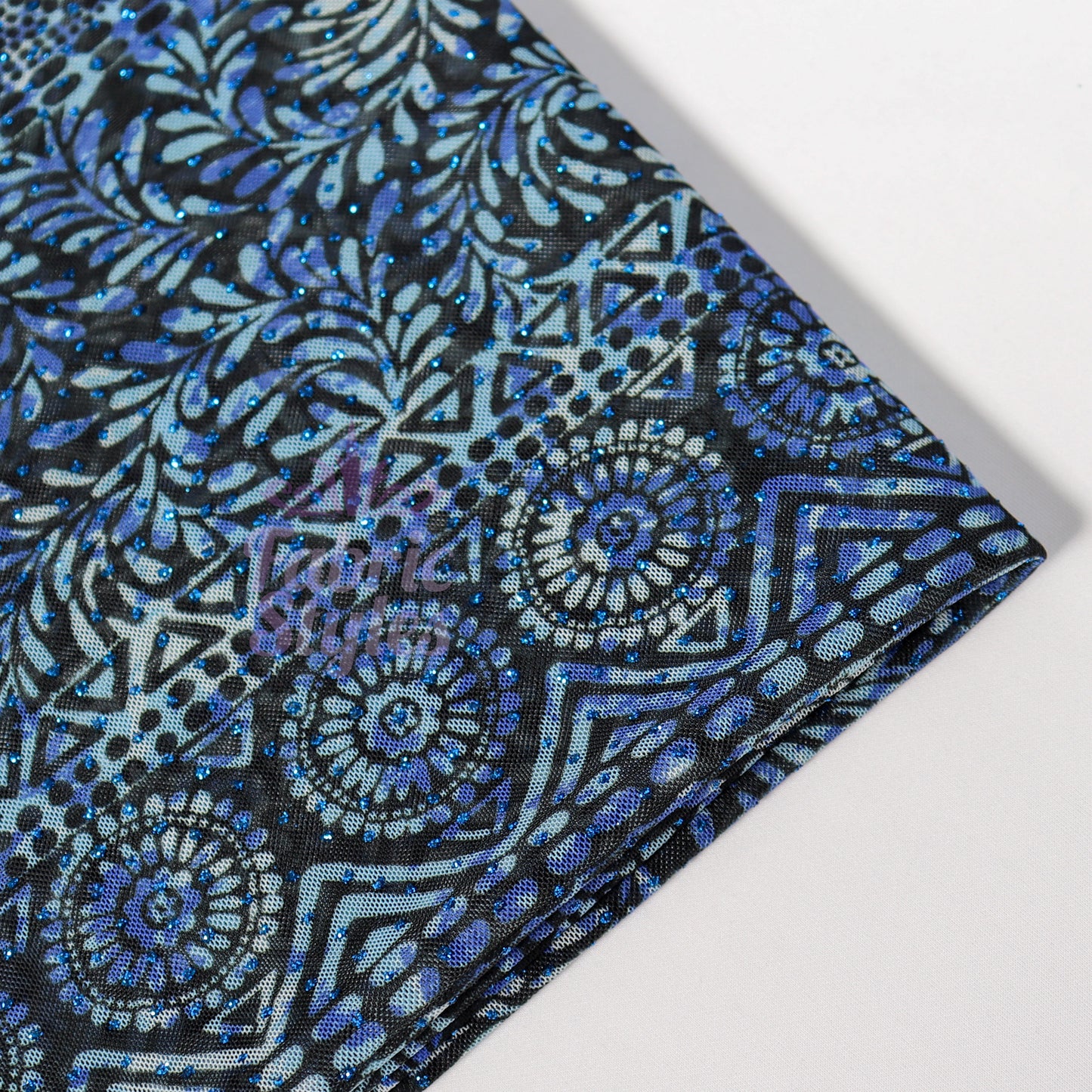 Blue Aztec Power Mesh Fabric