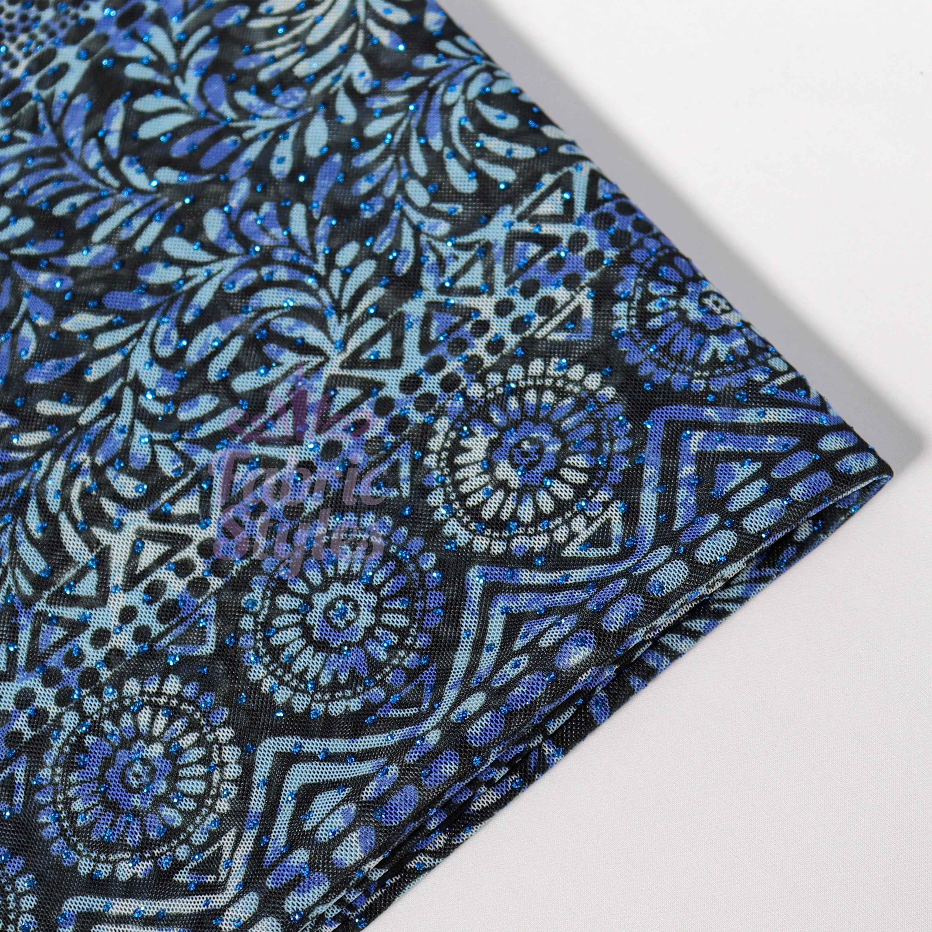 Blue Aztec Power Mesh Fabric