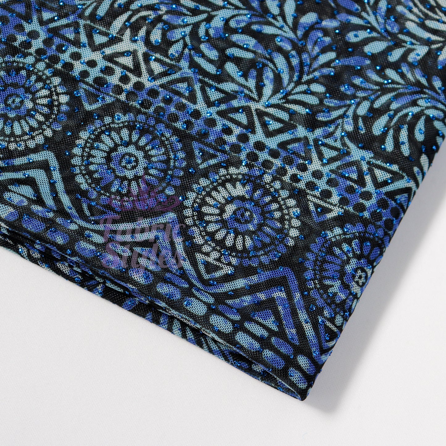 Blue Aztec Power Mesh Fabric