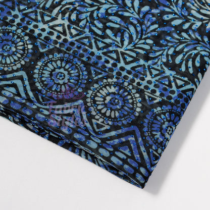 Blue Aztec Power Mesh Fabric