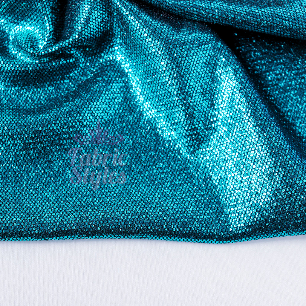 Turquoise Foil All Way Stretch Fabric