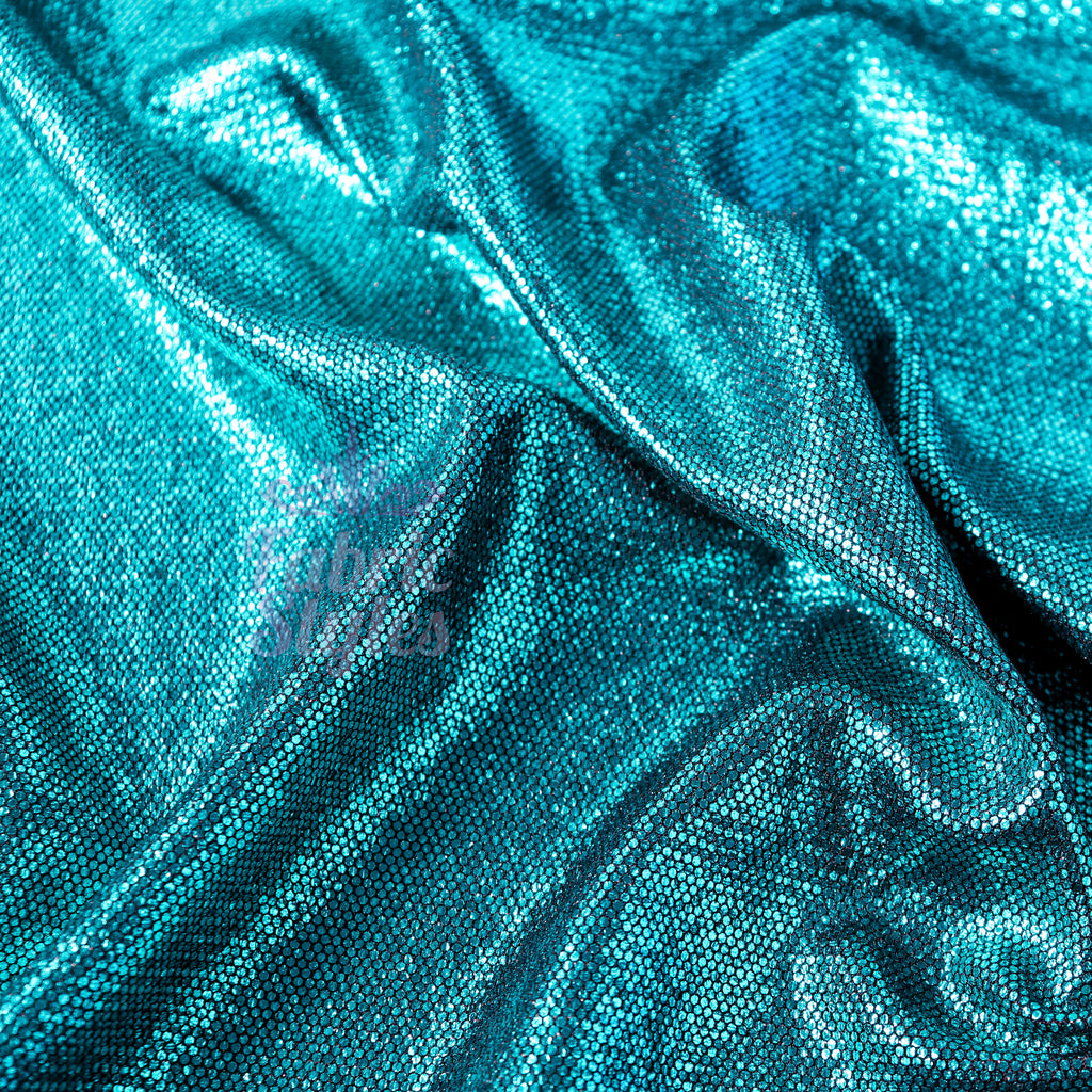Turquoise Foil All Way Stretch Fabric