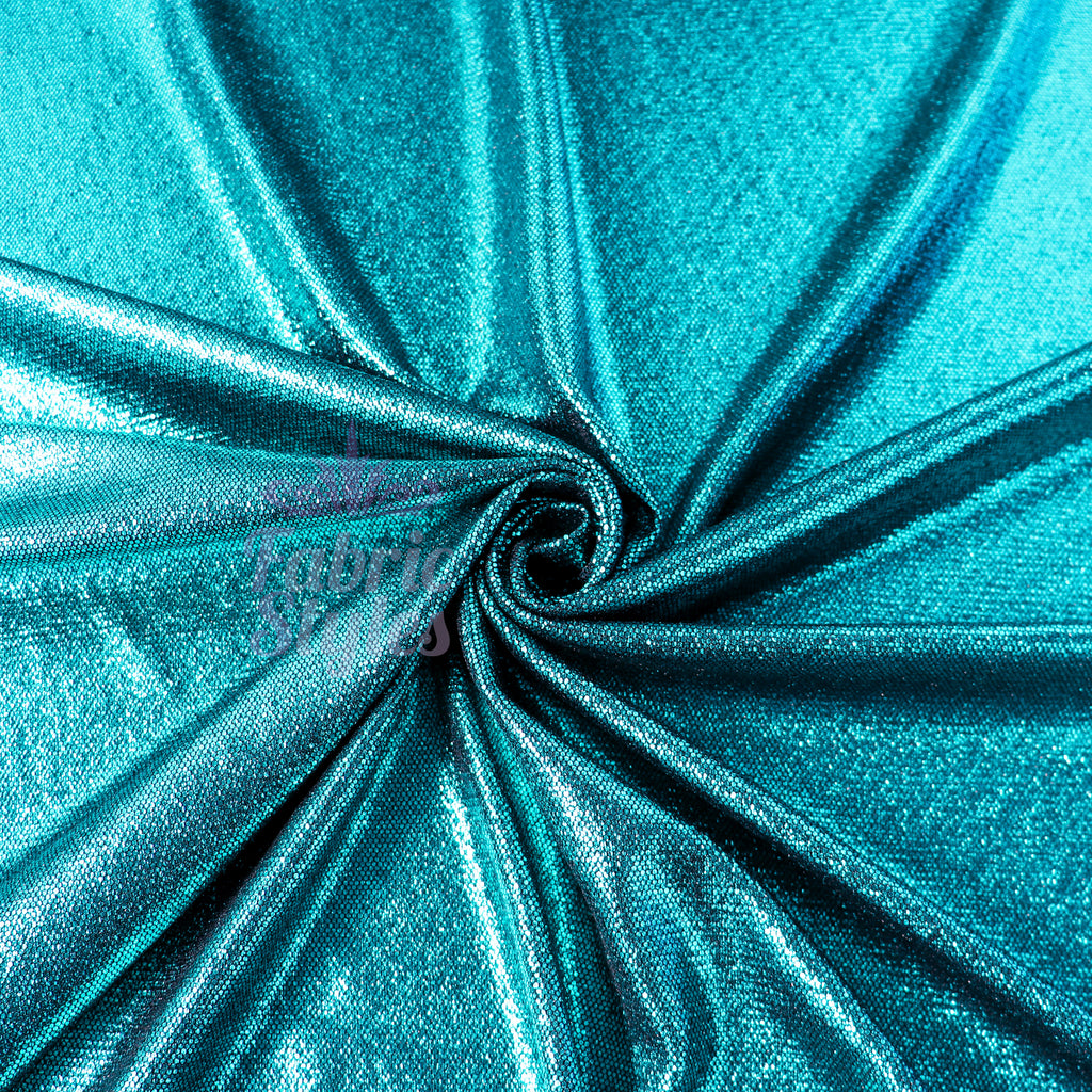 Turquoise Foil All Way Stretch Fabric