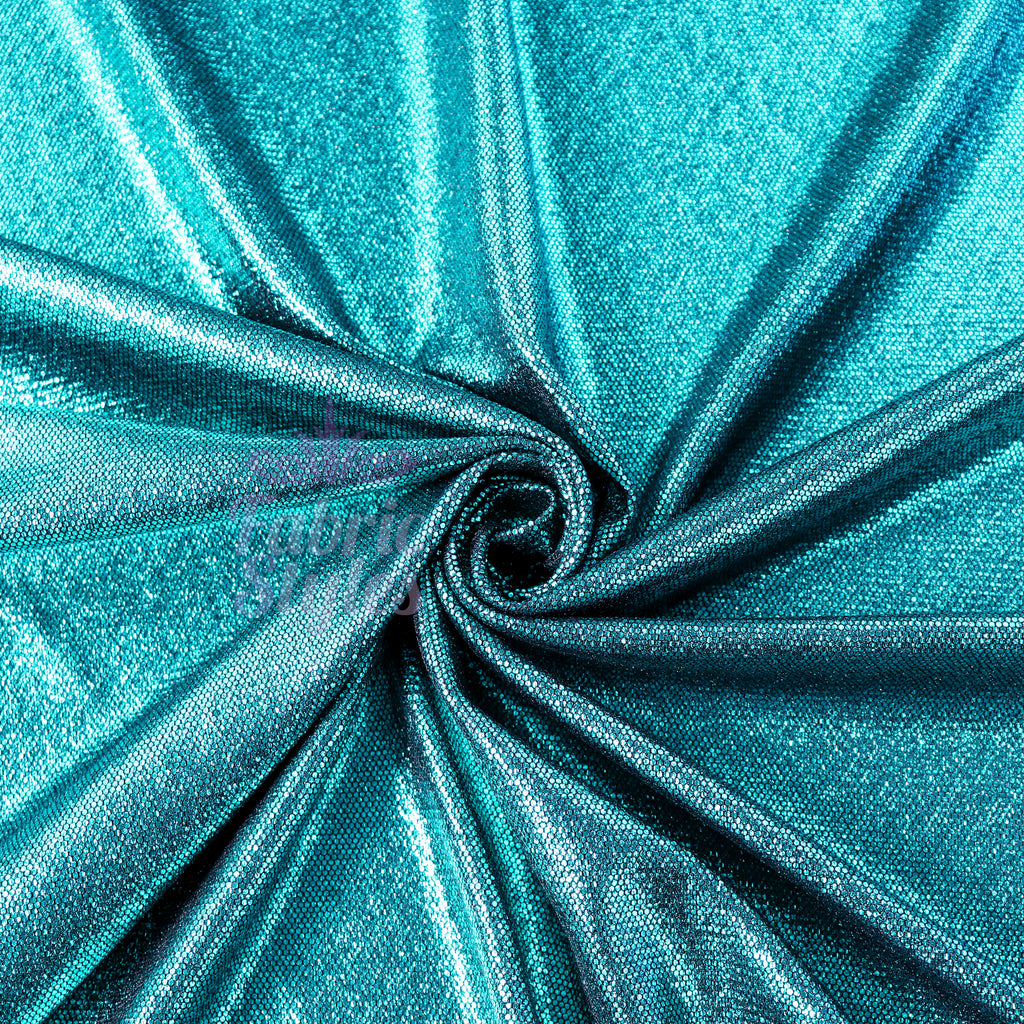 Turquoise Foil All Way Stretch Fabric