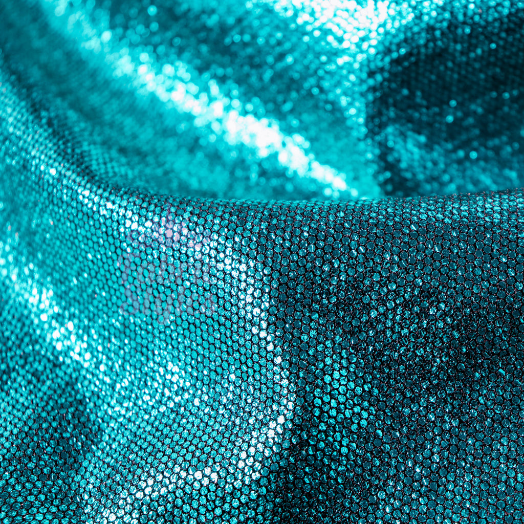 Turquoise Foil All Way Stretch Fabric