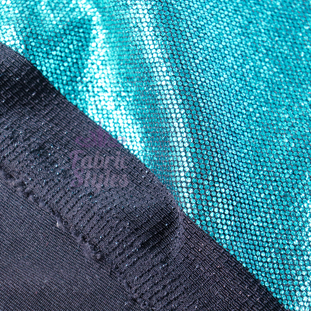 Turquoise Foil All Way Stretch Fabric