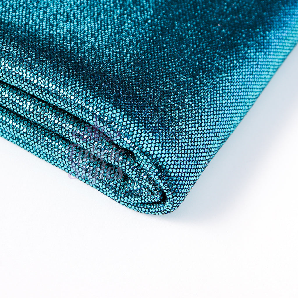 Turquoise Foil All Way Stretch Fabric