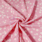 Pink Daisy Floral Waffle Jacquard Stretch Fabric
