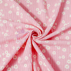 Pink Daisy Floral Waffle Jacquard Stretch Fabric