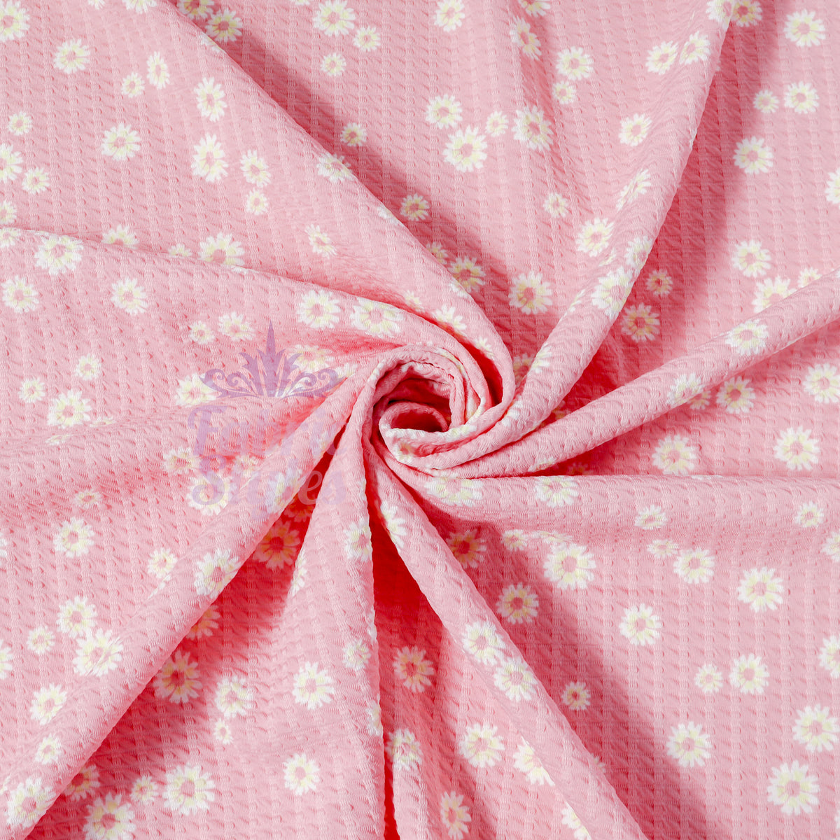 Pink Daisy Floral Waffle Jacquard Stretch Fabric