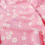 Pink Daisy Floral Waffle Jacquard Stretch Fabric