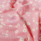 Pink Daisy Floral Waffle Jacquard Stretch Fabric