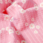 Pink Daisy Floral Waffle Jacquard Stretch Fabric