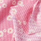 Pink Daisy Floral Waffle Jacquard Stretch Fabric