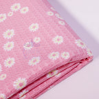 Pink Daisy Floral Waffle Jacquard Stretch Fabric