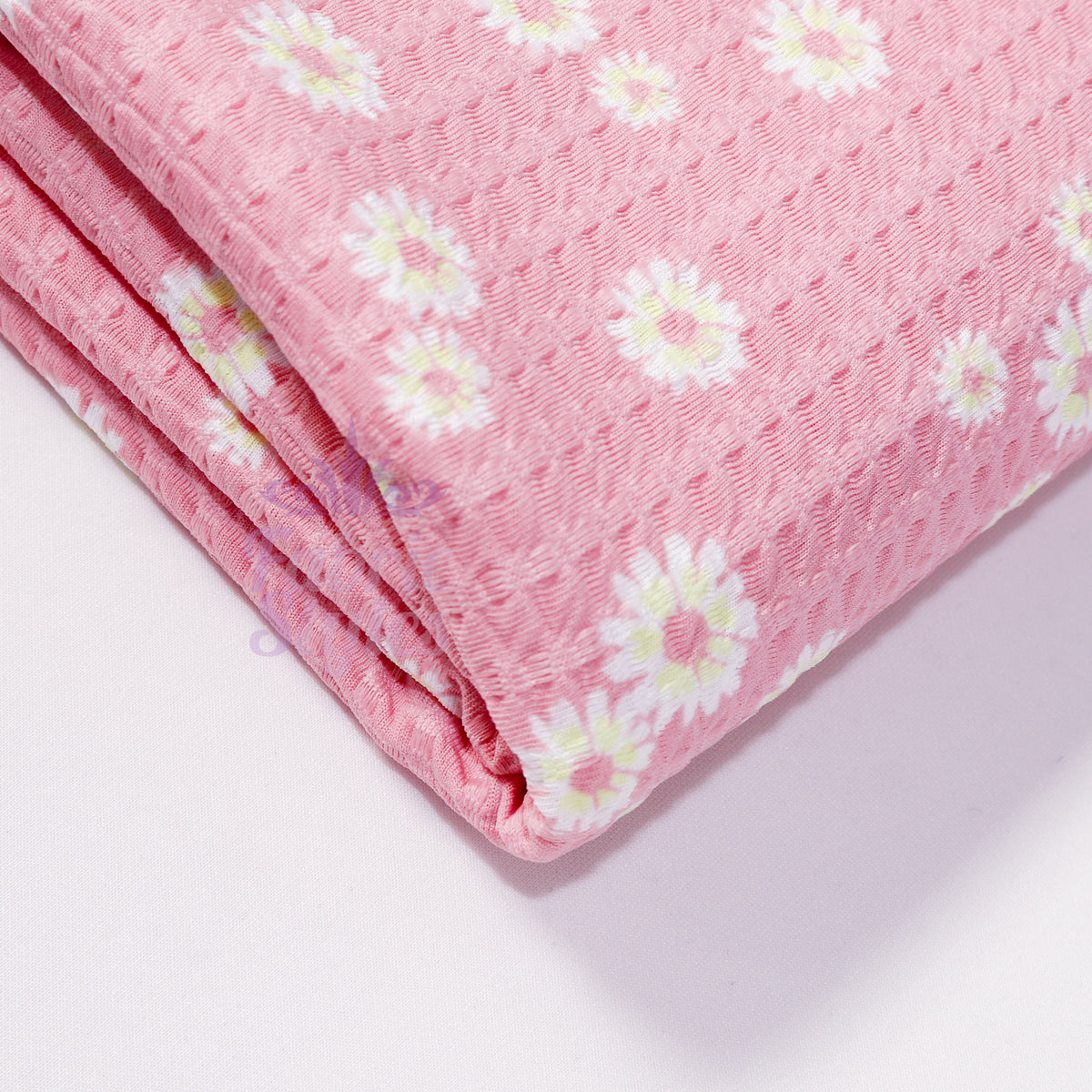 Pink Daisy Floral Waffle Jacquard Stretch Fabric