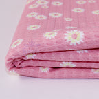 Pink Daisy Floral Waffle Jacquard Stretch Fabric