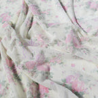 Pink Floral Flock Mesh Stretch Fabric
