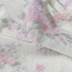 Pink Floral Flock Mesh Stretch Fabric
