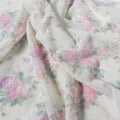Pink Floral Flock Mesh Stretch Fabric