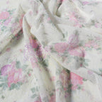 Pink Floral Flock Mesh Stretch Fabric