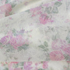 Pink Floral Flock Mesh Stretch Fabric