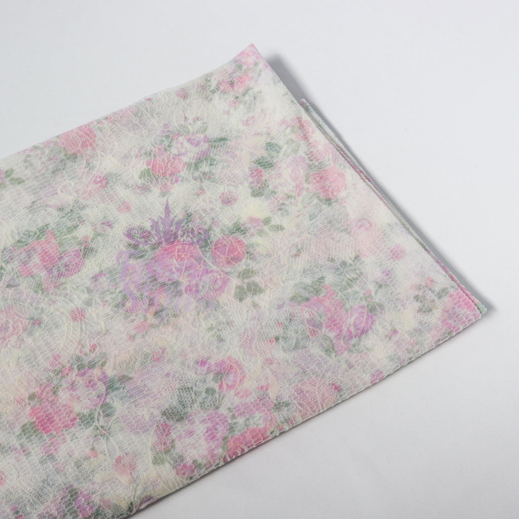 Pink Floral Flock Mesh Stretch Fabric