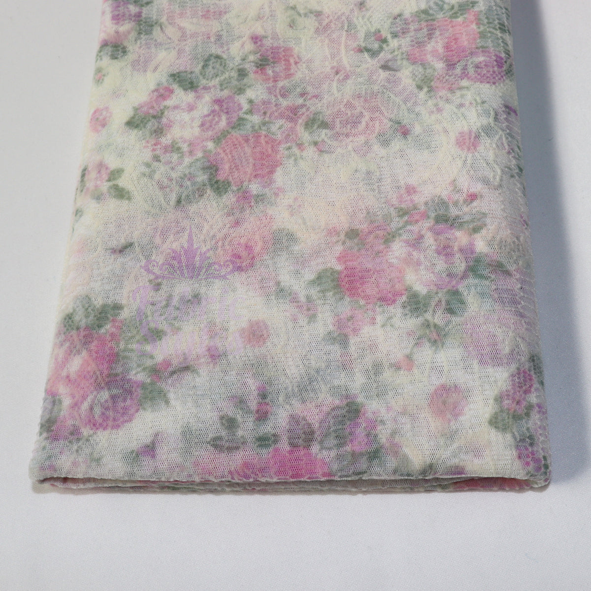 Pink Floral Flock Mesh Stretch Fabric