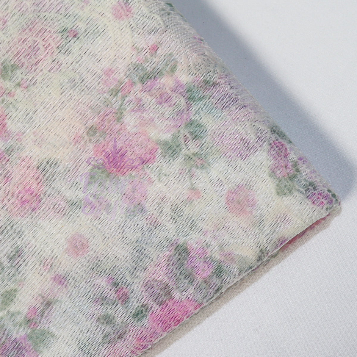 Pink Floral Flock Mesh Stretch Fabric