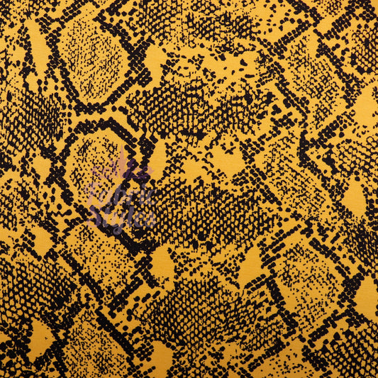 Mustard Snake Print Viscose Elastane Fabric